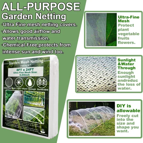 Miniatura 2 de Red de Malla Ultra Fina para Jardín, FARAER Cubiertas para Plantas 8'x24' Red de Jardín para Proteger Plantas Vegetales Frutas Flores Cultivos