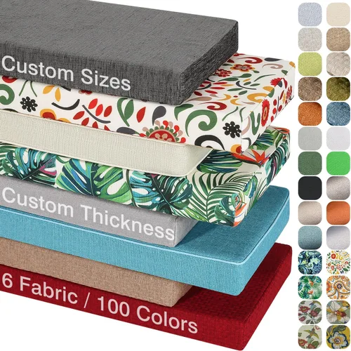 Cojines de banco de tamaño personalizado para muebles de patio interior/exterior, más de 100 colores para elegir, 6 telas personalizadas/espuma de
