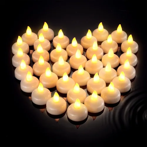 Honoson Paquete de 36 velas flotantes LED sin llama de 1.6 pulgadas, impermeables, funcionan con pilas, velas flotantes parpadeantes para centros de