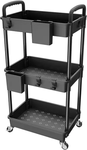 Miniatura 16 de Carrito rodante de 3 niveles con cajón, carrito de servicio REBECAT hecho de organizador de almacenamiento multifuncional para cocina, baño, sala