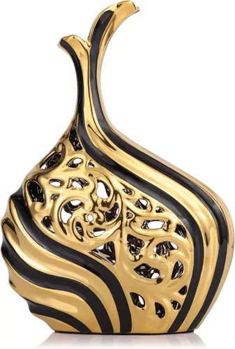 Miniatura 11 de LCCCK Jarrón moderno de cerámica, 19.6 pulgadas de alto, oro negro, ideal para hierba de las pampas y arreglos florales individuales, jarrón