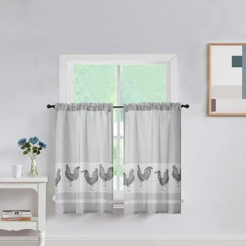 SXZJTEX Cortinas de cocina con diseño de gallina para ventana pequeña, 2 paneles, 2 paneles, paneles con bolsillo para barra para granero, 27 Gris