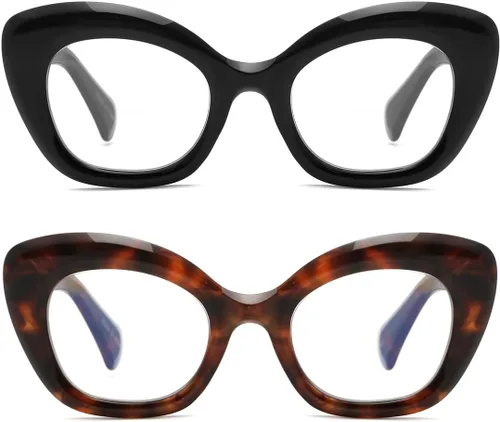Gafas de lectura de ojo de gato de gran tamaño para mujer, lentes de bloqueo de luz azul para computadora, estilo retro negro