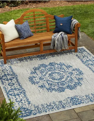 Miniatura 18 de Unique Loom Alfombra de la colección tradicional para exteriores, desgastada durante el tiempo (octágono de 5 pies y 3 pulgadas, azul/gris)