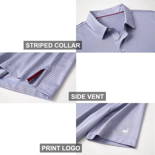 Miniatura 4 de Men's Golf Polo Shirts Short Sleeve Striped Performance Moisture Wicking Dry Fit Golf Shirts for Men