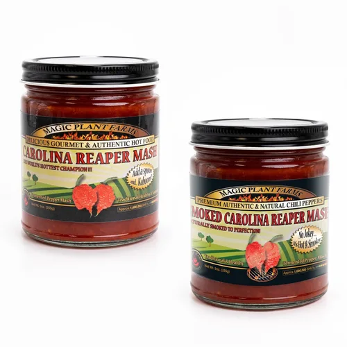 Magic Plant - Paquete de 2 puré de chile ahumado Chipotle de Carolina Reaper y Red Carolina Reaper de Magic Plant, gran regalo de combo
