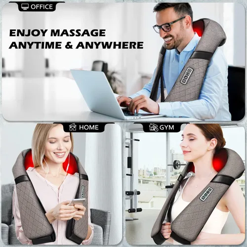 Miniatura 4 de Blue Elf almohada Shiatsu eléctrica para masaje de cuello y espalda con amasado 3D y calor para hombro, parte baja de la espalda, pies y piernas