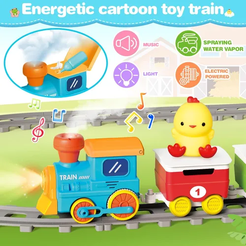 Miniatura 3 de Juguete de aprendizaje para niños pequeños de 1 a 3 años, juguetes eléctricos trenes con luces, música y vapor, contar, combinar y clasificar