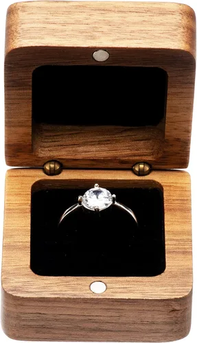 Miniatura 3 de COSISO Caja de regalo para anillo de compromiso de madera de nogal, caja de almacenamiento para propuesta de cumpleaños (interior negro)