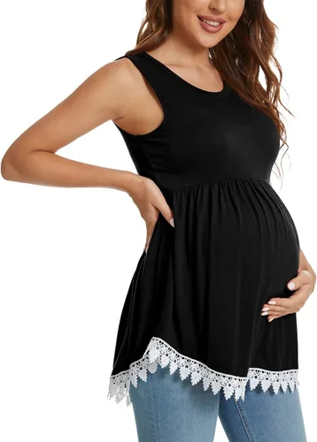 Miniatura 4 de Xpenyo Camiseta sin mangas de maternidad para mujer, con encaje de ganchillo, peplum