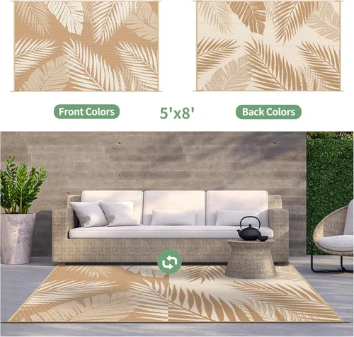 Miniatura 2 de GENIMO Alfombra de Exterior 5' x 8' Impermeable para Patios en Liquidación, Reversible, Alfombra de Camping de Paja Plástica, Alfombras de Área
