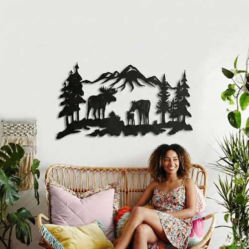 Miniatura 4 de Arte de pared de metal, arte de alce, arte de pared natural, decoración de árbol, decoración de pared para el hogar y sala de estar