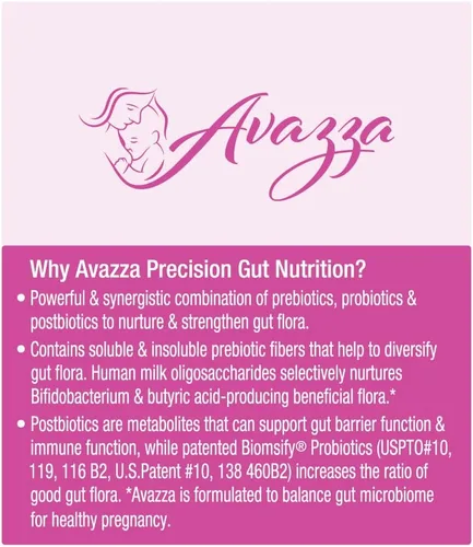 Miniatura 9 de Fórmula prenatal Avazza con fórmula TriBiom: probióticos + prebióticos + posbióticos para nutrir y estabilizar contra el intestino permeable.