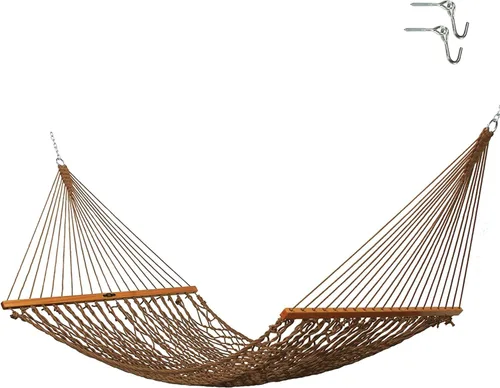Original Pawleys Island Hamaca individual de cuerda DuraCord marrón antiguo – 12 pies x 50 in., 1 persona, capacidad de 450 libras, barra