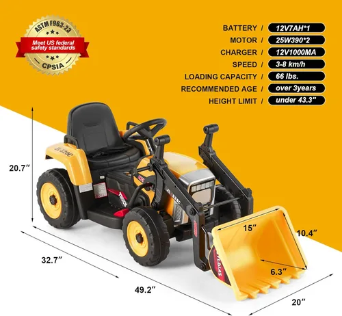 Miniatura 8 de JOYLDIAS - Excavadora de conducción, vehículo de construcción eléctrico de 12 V, bulldozer/tractor para niños, excavadora con control remoto, 3