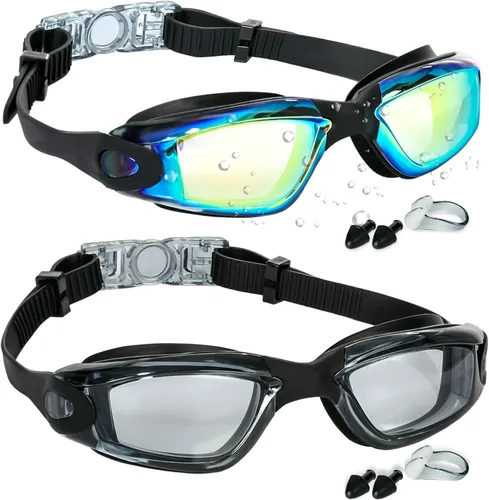 Miniatura 14 de EWPJDK Gafas de natación – Paquete de 2 gafas de natación antivaho sin fugas para adultos, mujeres y hombres Aqua & Bright Rose