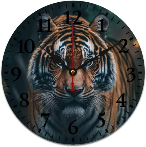 Miniatura 15 de Reloj de pared de madera de 12 pulgadas, reloj de pared de tigre majestuoso, movimiento de cuarzo, rayas de números arábigos, animales, vida Patrón 8