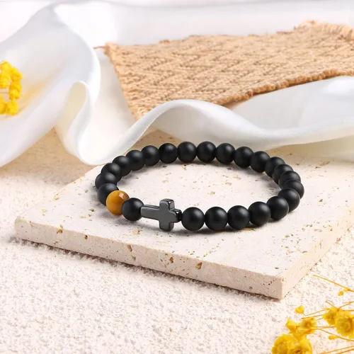 Miniatura 4 de Pulsera de cruz para hombres, para papá, hijo, nieto, marido, padrino, tío sobrino, hermano, regalo inspirador de ojo de tigre, pulsera curativa