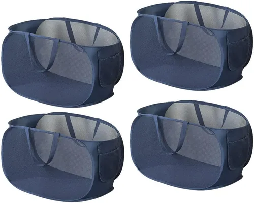 4 Piezas Cestas de Malla Emergentes para Ropa Sucia, Cesta de Lavandería con Apertura, Cesta de Lavandería Emergente con Asas Duraderas, Cesta Azul