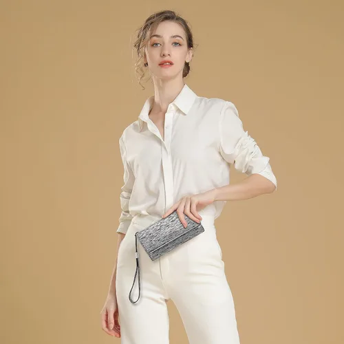 Miniatura 7 de Billetera de cuero para mujer, gran capacidad, bloqueo RFID, carteras de cuero genuino con cremallera para mujer, soporte para múltiples tarjetas