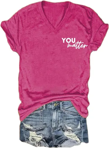 Miniatura 2 de Camiseta con texto en inglés You Matter to The Person Behind Me, You are Amazing Beautiful and Suficiente, camiseta casual con cuello en V para mujer