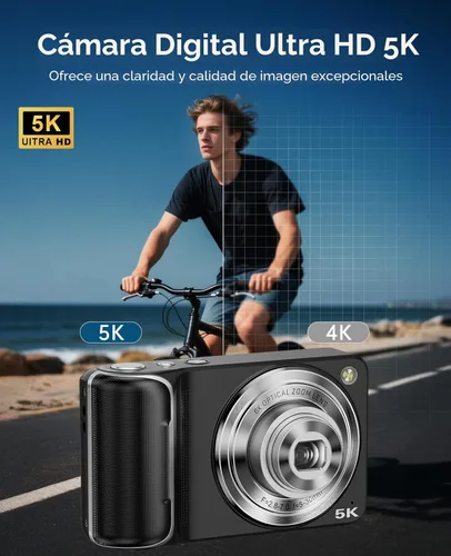 Miniatura 2 de Cámara digital 5K para fotografía con zoom óptico 6X, cámara WiFi de enfoque automático de 64 MP para YouTube con doble lente, cámaras digitales