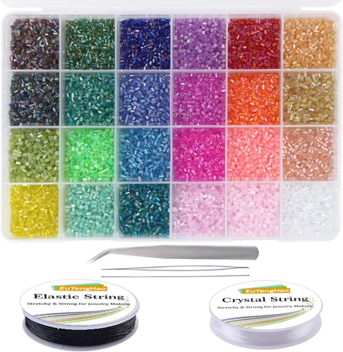 Miniatura 9 de EuTengHao Kit de 9600 cuentas de tubo de cristal con semillas de corneta, pequeñas cuentas para manualidades, pulseras, collares, manualidades