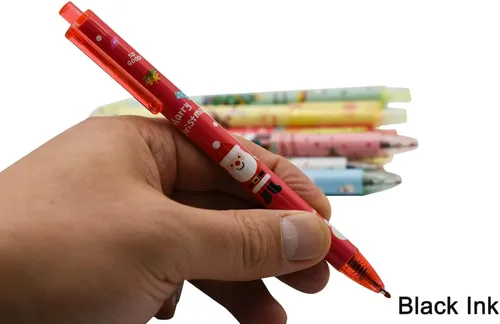 Miniatura 5 de Maydahui 12 bolígrafos de gel de Navidad de dibujos animados, bolígrafos de impresión retráctiles de Papá Noel, árboles de Navidad, muñeco de nieve