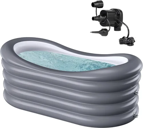 Miniatura 9 de BINYUAN Bañera inflable para adultos – Tina de hidromasaje plegable portátil con bomba eléctrica, diseño de baño caliente y hielo, plegable para 1-2
