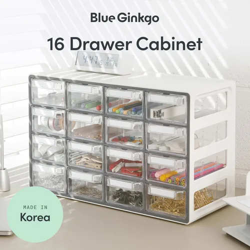 Miniatura 3 de Blue Ginkgo Gabinete mediano de 16 cajones, organizador transparente apilable para hardware, cuentas, ladrillos de plástico, oficina y Gris