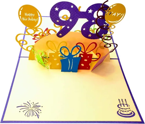 Miniatura 3 de iGifts And Cards Tarjeta desplegable 3D de cumpleaños 98, regalos coloridos y celebración de hitos de globos, saludo sincero para personas mayores
