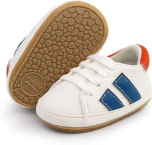 SENIURIS Zapatos para bebés niños y niñas, suela de goma antideslizante, de piel sintética, zapatos para primeros pasos, zapatos de cuna para recién