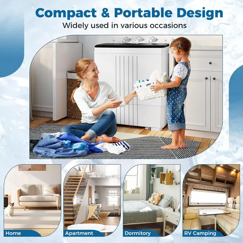 Miniatura 4 de COSTWAY Lavadora portátil, lavadora de doble tina con capacidad de 20 libras, lavadora compacta de lavandería (12 libras) y centrifugadora