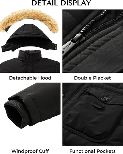 Miniatura 6 de WenVen - Chaqueta de invierno con capucha para hombre, estilo parka