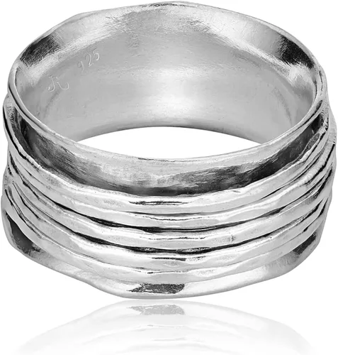 Miniatura 3 de Anillo giratorio de plata de ley 925 envuelto con 5 anillos giratorios martillados negroplata, elegante, hipoalergénico, sin níquel ni plomo