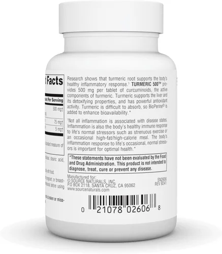 Miniatura 3 de Source Naturals La cúrcuma, apoya la respuesta saludable de la inflamación del cuerpo*, 500 mg - 60 Tabletas