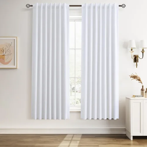 Miniatura 11 de Guken Cortinas opacas de lino, 2 paneles rústicos, elegantes, 100% opacas, con aislamiento térmico, banda de ganchos y trabilla trasera, 52 x 84