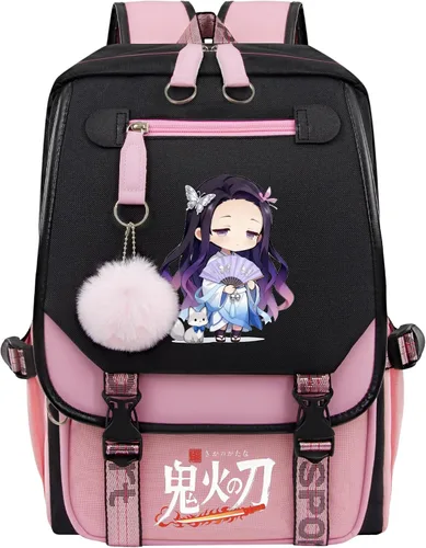 Mochila de anime para niñas con puerto de carga USB 20L, mochila escolar para adolescentes, mochila grande para computadora portátil para viajes uso