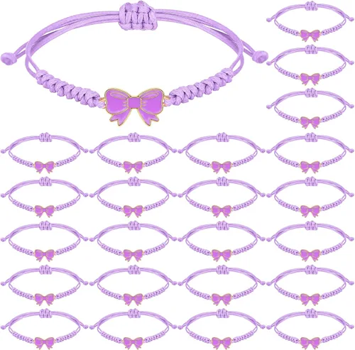 Miniatura 11 de Liliaafar Paquete de 24 Pulseras de Cuerda de Trenza de Lazo Coqueta, Regalo a Granel, Pulseras Ajustables de Cuerda Trenzada para Animadoras, Ideal