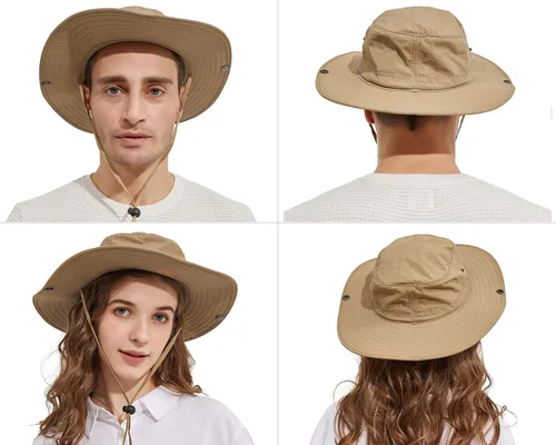 Miniatura 3 de Surblue Sombrero de sol de pesca de ala ancha para hombres y mujeres, protección solar a caqui