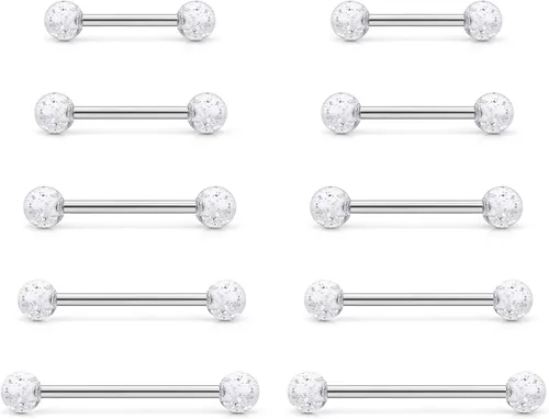 Miniatura 11 de Prjndjw 14G Acero quirúrgico rectas barras de pesas - Anillos para lengua y pezón para mujeres y hombres - Longitud 12MM, 14MM, 16MM, 18MM, 22mm