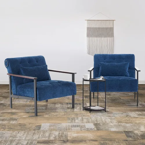 Miniatura 4 de MCombo Sillones decorativos modernos, sillón tapizado de felpilla, silla ergonómica para sala de estar HQ417 (1, azul oscuro)