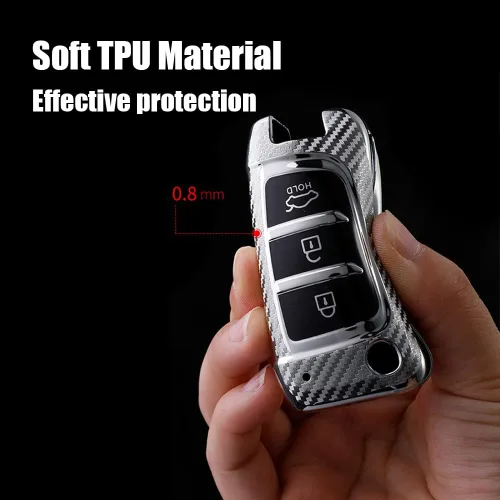 Miniatura 5 de Funda para llavero de coche con textura de fibra de carbono de TPU con llavero para Hyundai Elantra Solaris Tucson I30 Ix35 Genesis Santa Fe Jacket