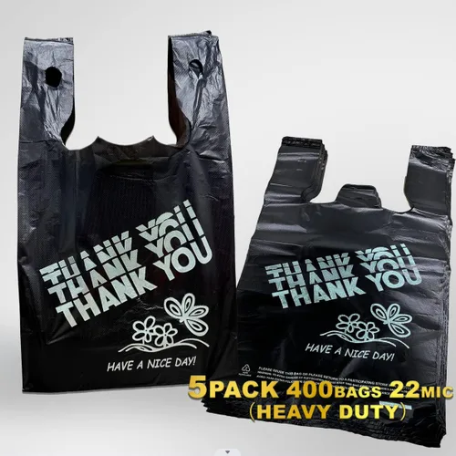 Miniatura 6 de YoYoRain Bolsas de agradecimiento negras, bolsas de 22 mics, bolsas de plástico negras con asa, bolsa de compras de comestibles Bolsa