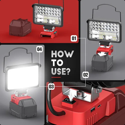 Miniatura 6 de Ecarke Luz de trabajo LED compatible con batería Milwaukee18V, luces de trabajo inalámbricas de 128 W, 12800 lm de luz de batería de linterna