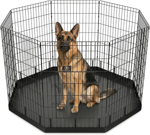 Miniatura 12 de PJYuCien Corralito octogonal para perros con cubierta superior y almohadilla inferior, bolígrafo de ejercicio plegable de metal, 8 paneles de 24