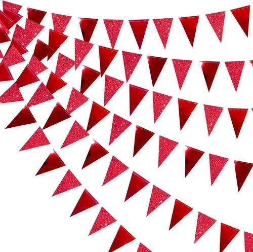 Miniatura 6 de Decoraciones de fiesta blancas de 40 pies, banderín triangular con banderines, banderas de papel blanco nacarado brillante para graduación, boda