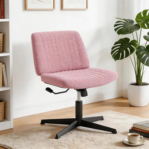 Miniatura 2 de PayLessHere Silla cruzada Rosa Silla de escritorio ancha y sin brazos sin ruedas Giratorio 360, altura ajustable y base de metal estable