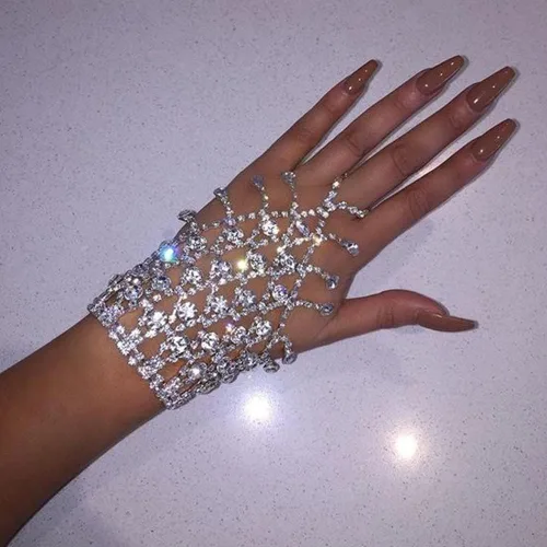 Miniatura 7 de Jumwrit Pulsera de anillo de dedo para mujer, con diamantes de imitación, con anillo, pulsera esclava, arnés de mano para niñas