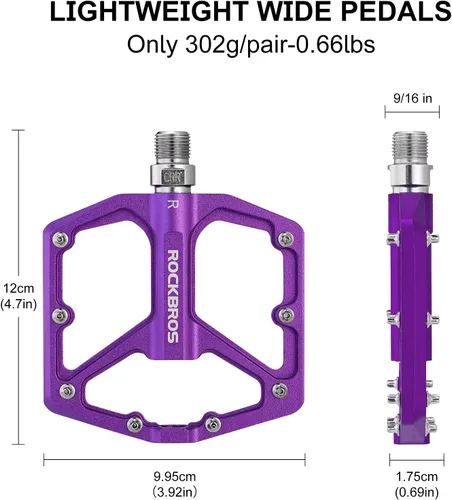 Miniatura 3 de ROCKBROS Pedales de bicicleta de montaña Pedales MTB Pedales planos de bicicleta de aluminio 9/16 "con empuñaduras de bicicleta de espuma de bloqueo